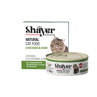 کنسرو گربه نچرال شایر طعم مرغ و کیوی 110 گرمی Shayer