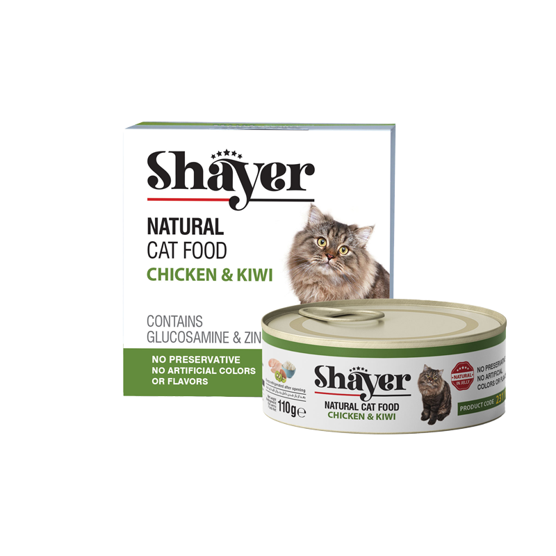 کنسرو گربه نچرال شایر طعم مرغ و کیوی 110 گرمی Shayer