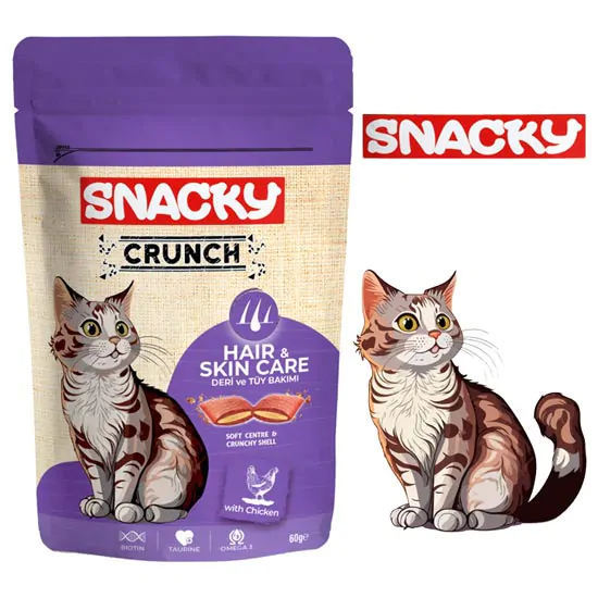 تشويقي اسنکي گربه Snacky  مراقبت پوست و مو 60 گرمي بنفش