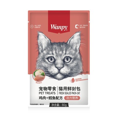 پوچ گربه ونپی چینی 80 گرمی مرغ و ماهی کاد Wanpy
