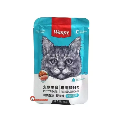 پوچ گربه ونپی چینی با طعم مرغ و خرچنگ 80 گرمی Wanpy