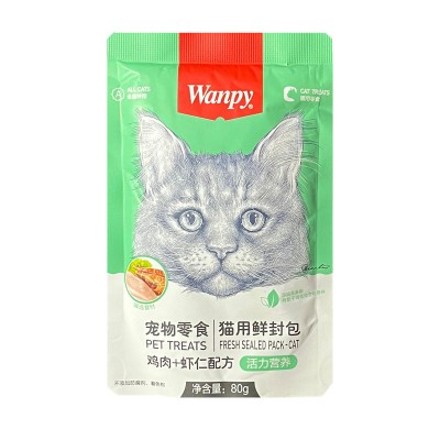پوچ گربه ونپی چینی با طعم مرغ و میگو 80 گرمی Wanpy